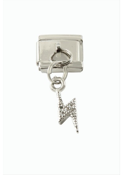 Şimşek - 164 - Zirkon Taşlı Sallatılı Çelik Charm - - Spt-gld - Gümüş Rengi