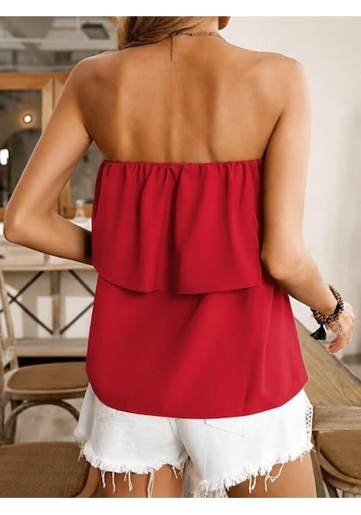 Meridefashion Omuzlardan Açık Lastikli Fırfırlı Dubai Bluz 87282 S/m - Siyah Çok Renkli