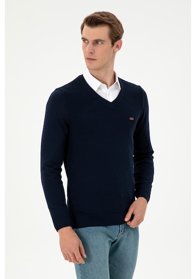 U.S. Polo Assn. Erkek Slim Fit V Yaka Lacivert Kazak 50297063-VR033
