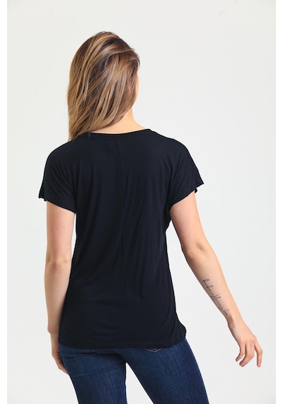 Kadın Bambu Kumaş Bisiklet Yaka T-shirt Siyah