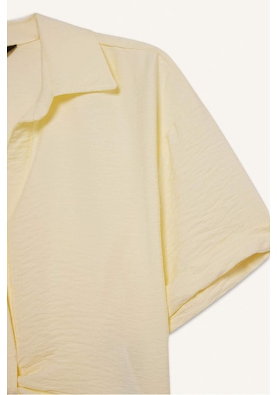 Defacto Cropped Fit Gömlek Yaka Keten Görünümlü Kısa Kollu Bluz C7799ax25sper135 Ekru