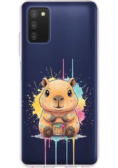 Samsung Galaxy A03s İle Uyumlu Splash Kapibara Tasarımlı Şeffaf Silikon Kılıf Şeffaf