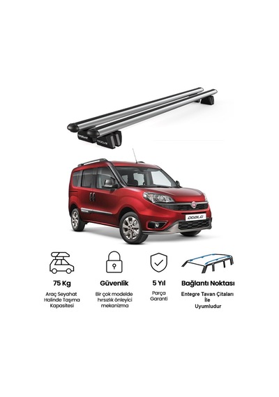 Pençe Fiat Doblo Ara Atkı 2010-2022 Uyumlu Gri Ara Atkı Port Bagaj Tavan Barı
