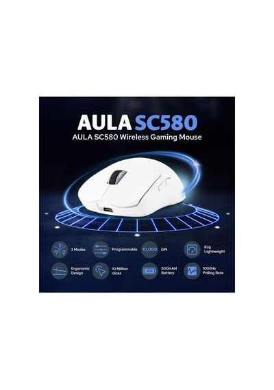Aula Sc580x Süper Hafif Kablosuz Oyun Faresi Üç Modlu 10000 Dpı Şarj Edilebilir Kablosuz Fare 0289