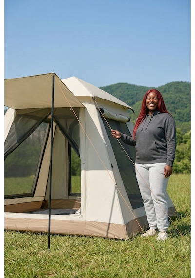 6 Kişilik Otomatik Kurulumlu Kamp Çadırı Sineklikli & 1000 Mm Su Geçirmez Outdoor Çadır Bej Mavi