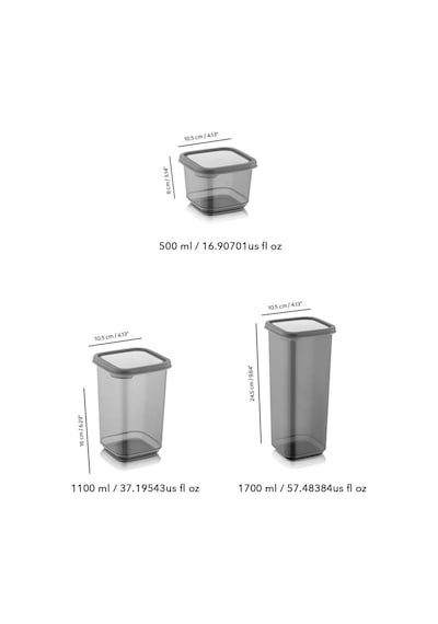 Meleni Home 18'li Set Kapaklı Kare Erzak Saklama Kabı Antrasit 6x 0,50 Lt-1,10 Lt -1,70 Lt Etiketli Baharatlık