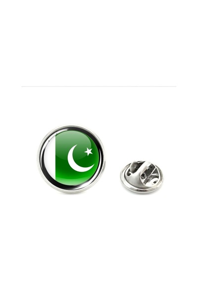 Pakistan Pakistan Bayrak Rozeti - Paslanmaz Çelik Yuvarlak Yaka Rozeti Çok Renkli