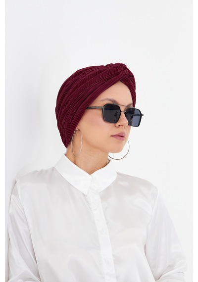 Hürrem Bone Bordo Çapraz Büzgülü Tesettür Bone Fukuro Piliseli 2512 16 Bordo
