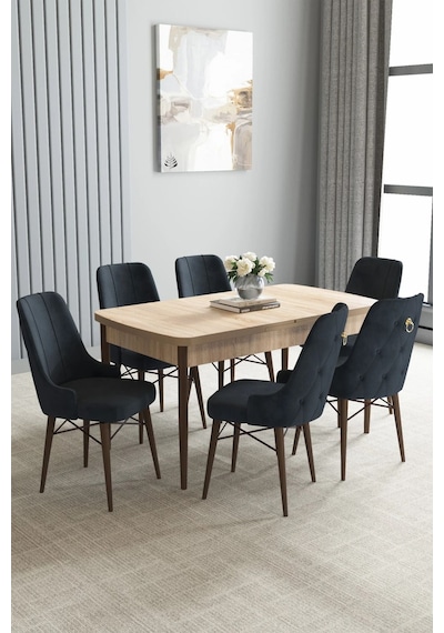 Zümra Serisi, Meşe Desen 80x132 Açılabilir Mdf Mutfak Masası Takımı 6 Adet Sandalye, Antrasit Zümra Serisi, Meşe Desen 80x132 Açılabilir Mdf Mutfak Masası Takımı 6 Adet Sandalye, Antrasit