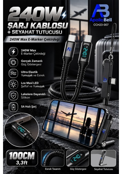 Apollobell Cch23-007 240w Şarj Kablosu + Seyahat Tutucusu