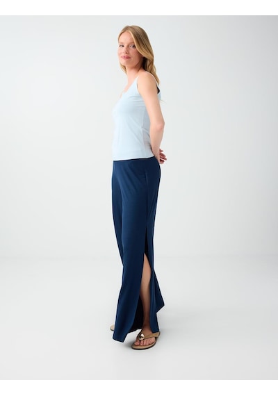 Jimmy Key Lacivert Beli Lastikli Yırtmaç Detaylı Örme Pantolon 6sw187628494