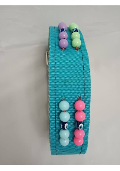 Kozaklı 10472 Süslü Boncuklu El İşlemeli Köpek Tasması Turkuaz 70 x 4 CM