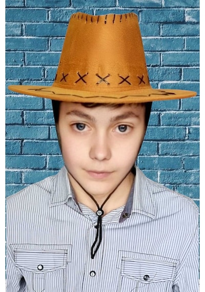 Uniquetrenders Çocuk Unisex Nubuk Kovboy Şapkası 8-14 Yaş Taba