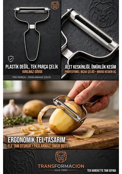 Y Tipi Sebze Meyve Soyacak 304 Paslanmaz Çelik Jülyen Dilimleyici Ergonomik Sap 15x9 Cm Diğer