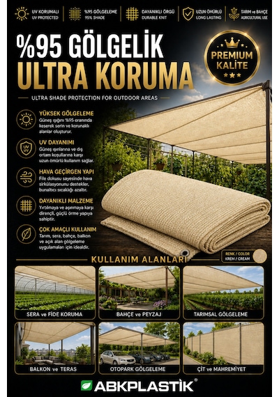 200 X 500 Tüm Ölçüler Montaja Hazır %95 Krem Gölgelik - Çit Filesi - Şerit Kolon Fitil + Kuş Gözü Balkon Tülü