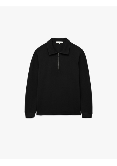 Koton Uzun Kollu Yarım Fermuarlı Polo Yaka Sweatshirt Siyah 7wam70010mk