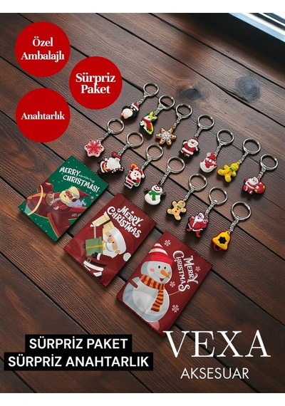 Yılbaşı Özel Sürpriz Paket Anahtarlık Özel Ambalajlı Sürpriz Hediyelik Anahtarlık Noel Temalı