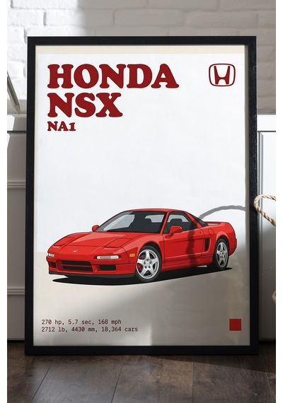 Honda Nsx Siyah Ahşap Çerçeveli Poster, Dekoratif Araba Duvar Tablosu