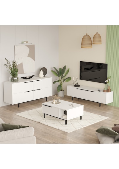 Robin Home Lidya Tv Ünitesi Orta Sehpa Konsol 3'lü Set Beyaz