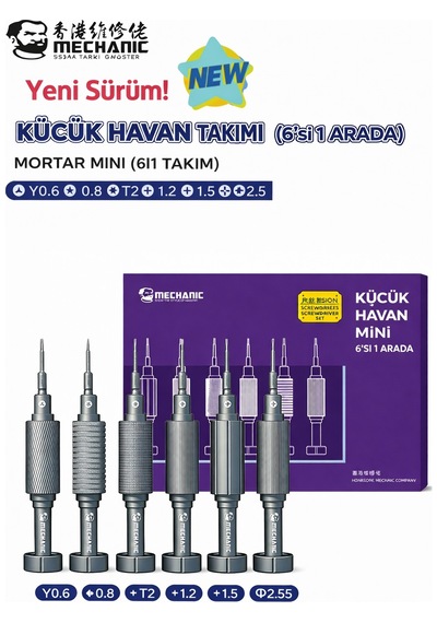 Mechanıc Mortar Mini 6 Sı 1 Arada Profesyonel Hassas Tornavida Seti Manyetik Uç, Sessiz Rulman, Magnezyum Alaşım,