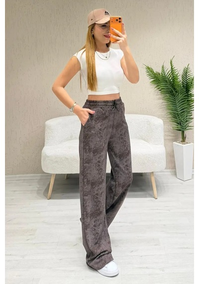 Fiolin Soft Touch Batik Boyamalı Modal Pantolon Kahverengi