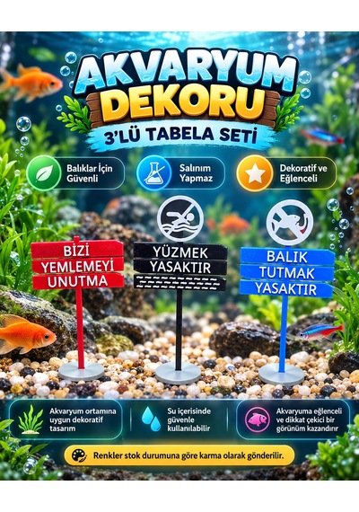 Akvaryum Dekoru - Tabela - Akvaryum Dekor - 3 Adet - Salınım Yapmaz - Balıklar İçin Güvenli - V4