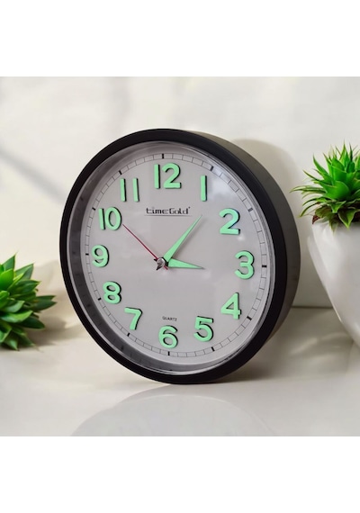 Fosforlu 3d Kabartma Rakam Mini Küçük Duvar Saati Çap 22 Cm Siyah