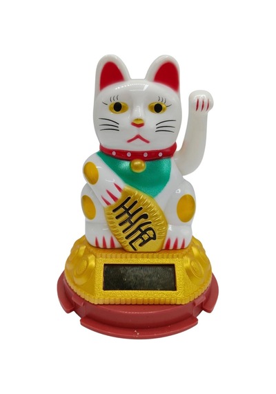 Maneki Neko El Sallayan Şans Kedisi Beyaz Solar Güneş Enerjili 6x10cm No6gb