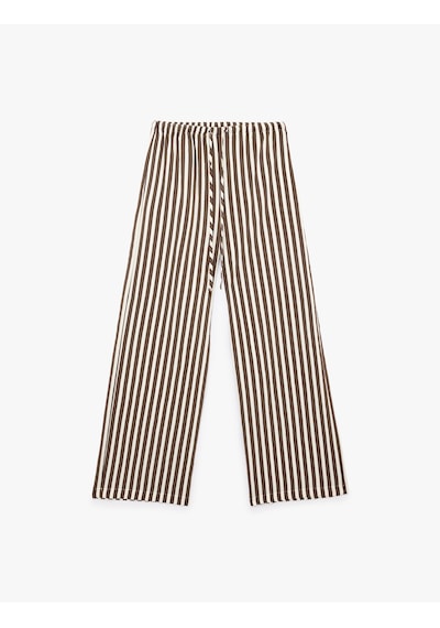 Koton Beli Bağlamalı Cepli Geniş Paça Çizgili Pantolon Kahverengi Çizgili 6sak40287pw