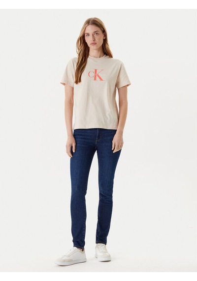Kadın Monogram Logolu T-shirt - Bej-8758 Brazilian Sand