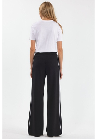 Hiccup Kontrast Biye Detaylı Modal Touch Wide Leg Pantolon Siyah