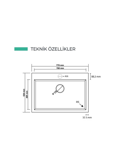 Real Stone K003 Dıdyma 77 Granit Eviye Antrasit 770x530 Cm Tezgah Üstü
