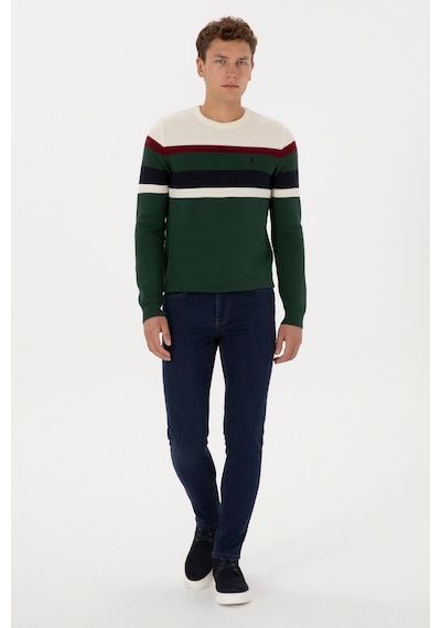 U.S. Polo Assn. Erkek Slim Fit Bisiklet Yaka Koyu Yeşil Kazak 50308234-VR079