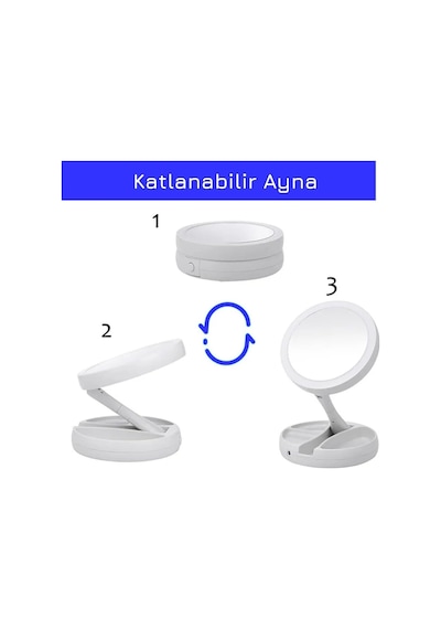 Upway 10x Büyüteçli Usb Led Işıklı Çift Yönlü Katlanabilir Makyaj Aynası Belirtilmemiş