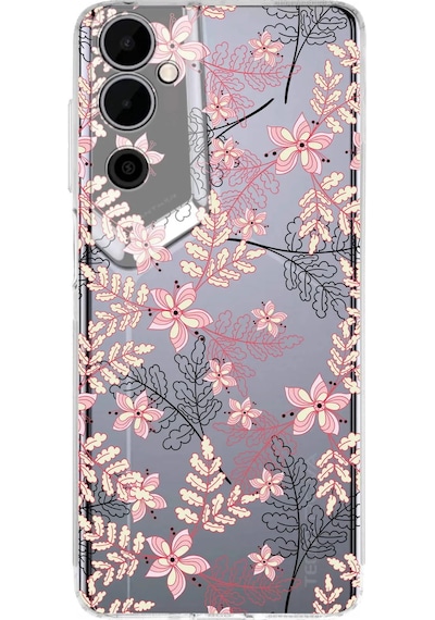Tecno Pova Neo 2 Uyumlu Kamera Korumalı Floral Kırmızı Tasarımlı Şeffaf Silikon Kılıf Şeffaf