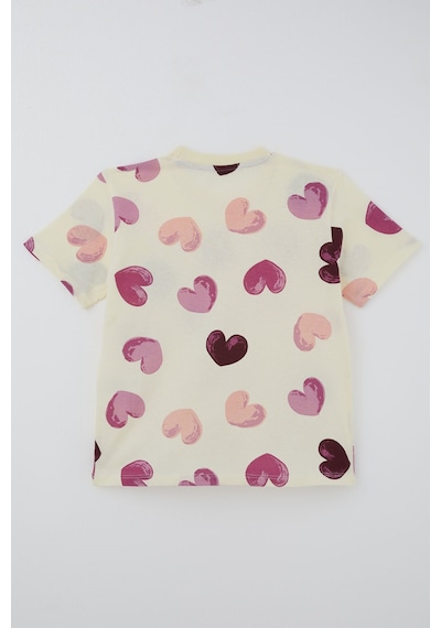Paty Kıds Kız Çocuk Pijama Takımı Kısa Kollu Renkli Kalp Desenli 8-12 Yaş, Sarı