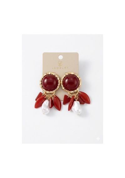 İnci Detaylı Sallantılı Bordo Çelik Küpe Bordo - 869394748 Bordo