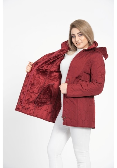 Vetre Kadın Kapitone Mont (75 Cm) Bordo Büyük Beden 1014 Çok Renkli