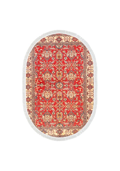 Alanur Kaymaz Yıkanabilir Dijital Baskılı Salon Halısı Trend Saçaklı Oval Otantik E6005 Renkli