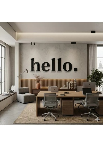 Mey İthalat 100x35 Cm Dev Boy "hello." Yazılı Kırılmaz Pleksi Ayna - Premium Ofis Ve Villa Antre Dekoru Sarı