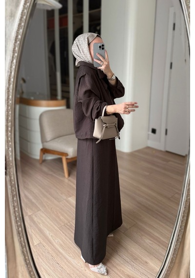 Ka Hijab Ceketli Elbise Takım - Kahverengi
