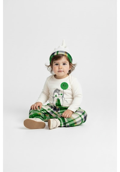 Mnk Baby & Kids Kravatlı Penguen Badi , Pantolon , Şapka Penye Takım Mnk0587 Yeşil