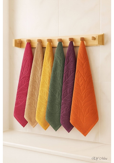 6 Lı El Yüz Renkli Havlu Seti %100 Pamuklu 50x90 Cm Velora Koleksiyon Kahve