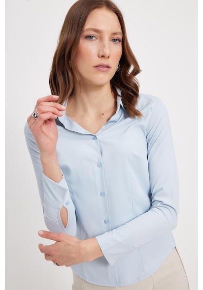 Tudors Kadın Slim Fit Dar Kesim Klasik Yaka Uzun Kollu Mavi Gömlek-42292 Mavi