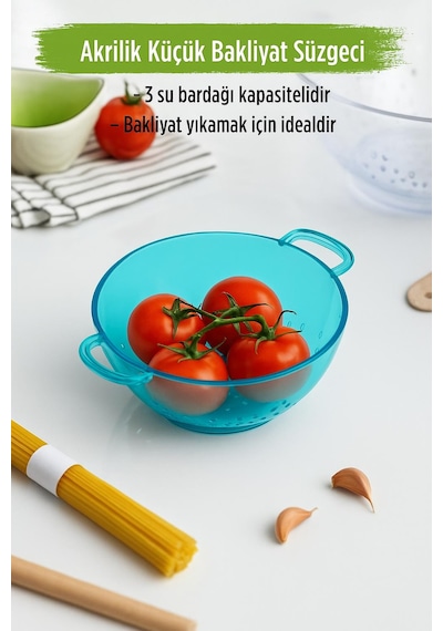 Akrilik Aquamarin Mini Pirinç Süzgeçi & Bakliyat Süzgeçi 3 Su Bardağı Ölçülü Karışık