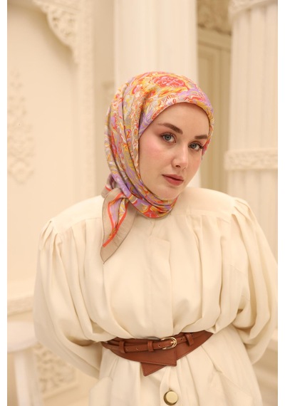 Silk Home Olinda İpek Eşarp 47002-21 Vizon, Mercan, Lila, Asit, Gümüş