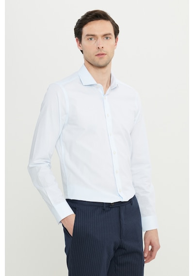 AC&Co / Altınyıldız Classics Erkek Mavı Flamlı Slim Fit Dar Kesim Düğmeli Yaka Gömlek Mavı