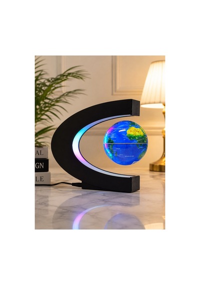 Led Işıklı Manyetik Havada Dönen Dünya Küresi Dekoratif Masa Lambası Globe Biblo 17 Cm