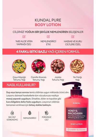 Yoğun Nemlendirme Etkili Dörtlü Vücut Bakım Seti Kundal Bath & Body Gift Edition Cherry Blossom