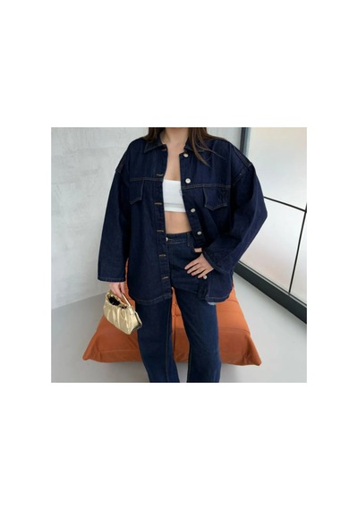 Asur Boutique Asur Butik Kadın Belden Bağlamalı Oversize Kot Takım Lacivert
